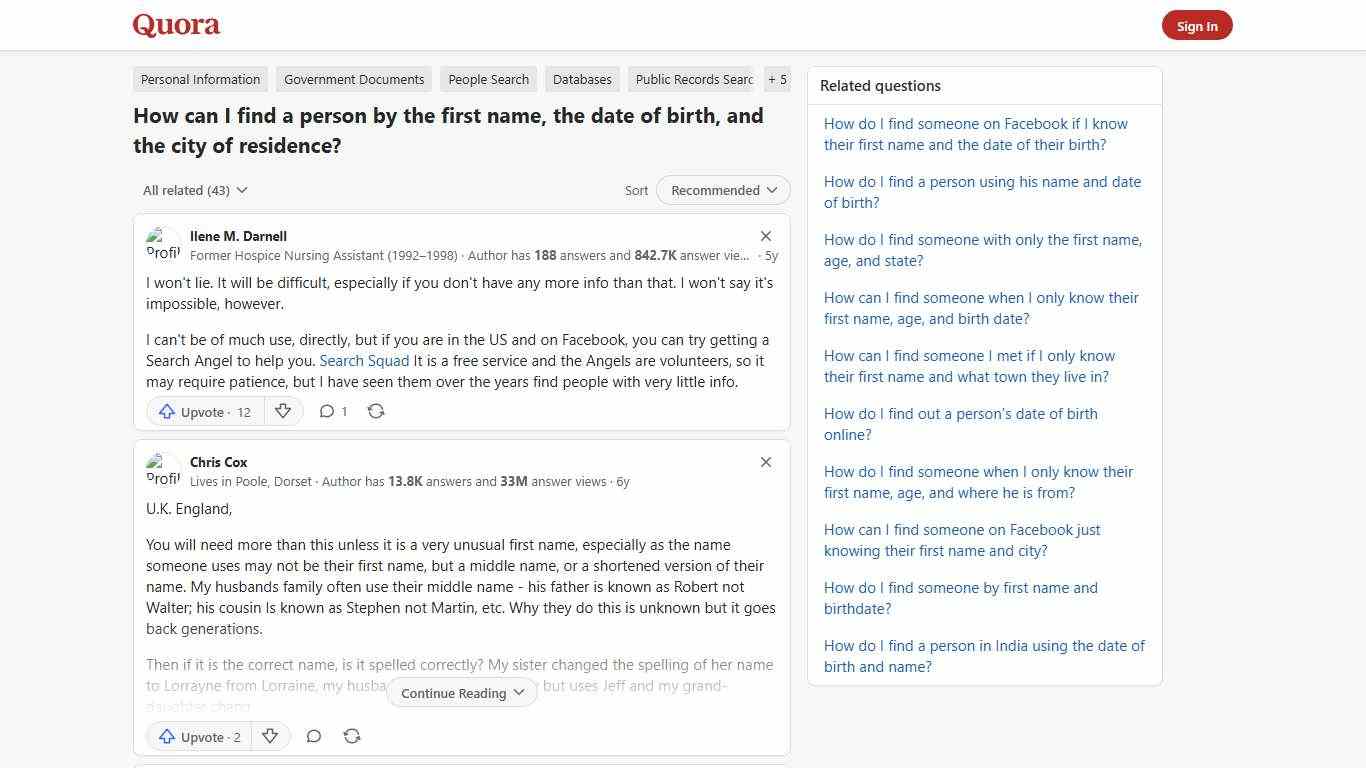 How to find a person by the first name, the date of birth, and the city of residence - Quora